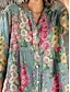 billiga Klänningar-Dam Midiklänning Linneinspirerade klänningar Skjortklänning Vardagsklänning Elegant Stylish Ledigt Semester Dagligen Datum Lös passning Blommig Långärmad Rund hals Rubinrött Blå Mörkgrön Grön Vår Höst