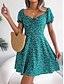tanie Eleganckie sukienki kwiatowe-Damskie Sukienka mini Codzienne sukienki Sukienka A line Elegancki Codzienny Urlop Codzienny Regularny Kwiaty Krótki rękaw Kwadratowy dekolt Czerwony Zielony Lato Wiosna
