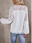 billige Lace Toppe-Kvinders hvide elegante blonde tops øjeklip bluse afslappet ensfarvet almindelige tops langærmet V-hals blonde patchwork almindelig pasform dagligt romantisk petite tops sommerferie slid hvid rød