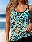 billiga Tankinis-Kvinnors badkläder Tankini 2-delad Boy Leg baddräkt Rygglös Semester Strandkläder Leopard Prickig U-ringad Ärmlös Badkläder
