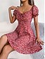tanie Eleganckie sukienki kwiatowe-Damskie Sukienka mini Codzienne sukienki Sukienka A line Elegancki Codzienny Urlop Codzienny Regularny Kwiaty Krótki rękaw Kwadratowy dekolt Czerwony Zielony Lato Wiosna