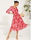abordables Vestidos de vacaciones-Mujer Vestido maxi Vestido de Columpio Elegante Estilo lindo Mangas divididas Vacaciones Ajuste regular Floral Manga Larga Escote en Pico Rojo Verano Primavera
