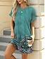 preiswerte Ausgefallene Kleider-Damen Minikleid Casual kleid Sweatkleid Boho-Kleid Stilvoll Brautkleider schlicht Urlaub Täglich Regular Fit Blumen Blatt Kurzarm Rundhalsausschnitt Blau Braun Grün Sommer