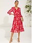 abordables Vestidos de vacaciones-Mujer Vestido maxi Vestido de Columpio Elegante Estilo lindo Mangas divididas Vacaciones Ajuste regular Floral Manga Larga Escote en Pico Rojo Verano Primavera