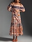 economico Abiti boho-Per donna Vestito maxi Abito casual Abiti Boho Chic Abito boho Boemia stile sveglio Moda Da mare Giornaliero Spiaggia Morbido Pop art Manica lunga Senza spalline Arancione Estate Primavera
