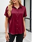 tanie Eleganckie topy-Damskie Koszula Elegancki Szykowny Satyna Jednokolorowe Biznes Nowoczesny Codzienny Krótki rękaw Kołnierzyk koszuli Zwykłe topy Praca Ubrania formalne Guziki Wino Lato Wiosna