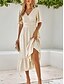 preiswerte Weißes Kleid-Damen Midikleid Casual kleid A Linie Kleid Stilvoll Basic Brautkleider schlicht Urlaub Täglich Regular Fit Glatt Kurzarm V Ausschnitt Aprikose Sommer Frühling