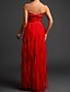 preiswerte ROT-Ballkleid Abendkleid Ausgeschnittenes Kleid Abendparty Fotoshooting Bodenlänge Ärmellos Trägerlos Spitze Rückenfrei mit Rüschen Schlitz