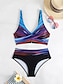 billiga Bikiniset-Dam Badkläder Bikini 2 st Kaxig Baddräkt Öppen rygg Smal Semester Standkläder Färgblock V-hals Ärmlös Baddräkter