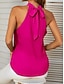 baratos Camisolas &amp; Baby Dolls de mulher-Camisola feminina regata cor sólida estilosa casual sem mangas decote halter tops regulares diários branca rosa fúcsia verão