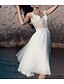 abordables Petites Robes Blanches-Robe blanche de petite graduation Plage Robes de mariage Bohème Robe de bal Épaules dénudées Bretelles régulières Longueur thé Tulle Costumes de mariée Robes de mariée avec drapés Appliques