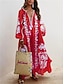 abordables Robes fleuries décontractées-Femme Robe Maxi Robe casual Robe Trapèze robe boheme mode Décontractées Vacances du quotidien Rendez-vous Ample Graphic manche longue Col V Rouge Bleu clair Printemps Automne