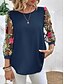 voordelige Elegante topjes-Dames Overhemd Blouse Bloemig Stijlvol Casual 3/4 mouw Strakke ronde hals Normale tops Dagelijks Netstof Geborduurd Afdrukken Zwart Marineblauw Zomer Lente