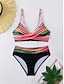 billiga Bikiniset-Dam Badkläder Bikini 2 st Kaxig Baddräkt Öppen rygg Smal Semester Standkläder Färgblock V-hals Ärmlös Baddräkter