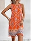 billiga Bohemklänningar-Dam Mini klänning Vardagsklänning Boho Chic klänningar Linneklänning Boho-klänning bohemliv Ledigt Boho Semester Dagligen Strand Lös passning Paisley Ärmlös Rund hals Himmelsblå Orange Vår