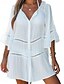 baratos Vestidos de Praia-Mulheres Roupa de Banho Cobertura Vestido de Banho roupa de banho Com Corte Férias Roupa de Praia Côr Sólida Decote V Manga Longa Fatos de banho