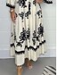 tanie Sukienki kwiatowe na co dzień-Damskie Sukienka maxi Codzienne sukienki Sukienki w stylu boho Sukienka Boho Bohema Elegancki Codzienny Urlop Codzienny Plaża Luźna Graficzny Rękaw 3/4 W serek Czarny Czerwony Zielony Beżowy Lato