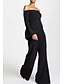 economico NERO-Tute abito da sera elegante abito da sera per feste abito lungo fino al pavimento maniche lunghe scollatura off shoulder cintura  fascia in cotone misto schiena scoperta con volant