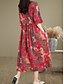abordables Robes-Femmes Robe maxi Robes en coton et lin Robe Décontractée Basique Occasionnel Vacances Quotidien Coupe régulière Fleuri Manche Courte Col en V Rouge Été