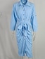 baratos Vestido Simples-Mulheres Vestido Longo Vestido Maxi Camisetão Vestido casual Vestido de verão à moda Casual Férias Diário Encontro Normal Bloco de cor Manga Longa Lapela Branco Amarelo Azul Céu cáqui Verão Primavera