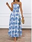 abordables Robes Floraux Imprimés-Femme Robe Maxi Robe casual Robe Évasée Robe d&#039;été Robe Trapèze Tropique Décontractées Vacances du quotidien Plage Standard Floral Sans Manches Dos nu Bleu Marron Eté