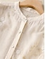 billige Essentielle falske skjorter-Dame Skjorte Knap op Bluse Imiteret bomuldslinned Broderi Knapper Blomstret Basale Afslappet 3/4-ærmer Højhalset Almindelige toppe Daglig Gul Lilla Grøn Beige Sommer Forår Efterår