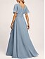 baratos Vestidos para Madrinhas-Vestido de Daminha A-Line Decote em V Manga Curta Elegante Comprimento do Chão Chiffon com Rendas  Fenda Frontal  Pregas
