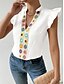 voordelige Vrouwen vakantie tops-Dames Overhemd Blouse Effen Kleur Stijlvol Casual Mouwloos Gekerfde nek Normale tops Dagelijks Geborduurd Wit Zomer