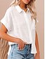 זול חולצות פו של חיוניות-בגדי ריקוד נשים חולצה כפתור למעלה פשתן כותנה דמוי עור כיס כפתורים צבע אחיד בסיסי יום יומי שרוולים קצרים צווארון חולצה חולצות רגילות יומי לבן כחול סקיי קיץ