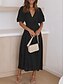 cheap Work Dresses-Women&#039;s Maxi Dress Casual Dress Swing Dress Basic Casual Vacation Daily Regular Fit Plain Short Sleeve V Neck Black Green Apricot Light Blue Summer