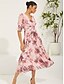 abordables Robes de vacances-Femme Robe mi-longue Robe de Mousseline Elégant mode Manche Gigot Mariage robe demoiselle d honneur du quotidien Standard Floral Demi Manches Col V Rose Claire Eté Printemps Automne