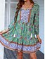 billige Boho-kjoler-Dame Mini kjole Uformell kjole Boho elegante kjoler Boho-kjole Bohem søt stil Stilfull Feriereise Daglig Strand Løstsittende Grafisk Langermet V-hals Rød Grønn Vår Høst