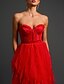 preiswerte ROT-Ballkleid Abendkleid Ausgeschnittenes Kleid Abendparty Fotoshooting Bodenlänge Ärmellos Trägerlos Spitze Rückenfrei mit Rüschen Schlitz