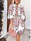 ieftine Rochii Boho-Pentru femei Rochie Mini Rochie casual Rochie A line Rochie Boho Stilat Casual Vacanță Petrecere Zilnic Potrivire Largă Floral Lungime Manșon 3/4 Guler Cămașă Alb Vară Primăvară Toamnă