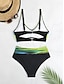 billiga Bikiniset-Dam Badkläder Bikini 2 st Kaxig Baddräkt Öppen rygg Smal Semester Standkläder Färgblock V-hals Ärmlös Baddräkter