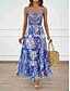 preiswerte Ausgefallene Kleider-Damen Maxidress Casual kleid A Linie Kleid skims dress Boho-Kleid Böhmen Brautkleider schlicht Boho Urlaub Täglich Regular Fit Blumen Ärmellos Gurt Blau Grün Sommer