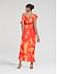 abordables robe décontractée imprimée-Robe mi-longue à basque pour femmes, tenue d&#039;invité de mariage, violet, orange, manches courtes, volants fleuris, cravate sur le devant, printemps &amp;amp; été asymétrique romantique s m l