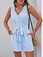 economico tute casual-Per donna Normale Tute Attivo A strisce Senza maniche A V Bottoni Tasche Da mare Giornaliero Morbido Cachi Azzurro Estate