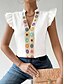 voordelige Vrouwen vakantie tops-Dames Overhemd Blouse Effen Kleur Stijlvol Casual Mouwloos Gekerfde nek Normale tops Dagelijks Geborduurd Wit Zomer