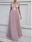 billige Brudepigekjoler-A-formet Brudepige Kjole Off Shoulder Uden ærmer Elegant Gulvlængde Nylon med Split Foran