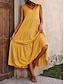 abordables Robes de vacances-Femme Robe Maxi Robe casual Robe Évasée Robe Trapèze mode basique Décontractées Vacances du quotidien Standard Plein Sans Manches Col V Noir Jaune Rouge Fuchsia Eté Printemps