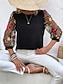 voordelige Elegante topjes-Dames Overhemd Blouse Bloemig Stijlvol Casual 3/4 mouw Strakke ronde hals Normale tops Dagelijks Netstof Geborduurd Afdrukken Zwart Marineblauw Zomer Lente