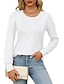 voordelige Vrouwen Werk Tops-Dames Overhemd Blouse Effen Kleur Basic Casual Lange mouw Strakke ronde hals Normale tops Dagelijks Met ruches Zwart Wit Blozend Roze Wijn blauw Zomer Lente