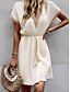 abordables Vestidos casuales blancos-Mujer Mini vestido Vestido blanco Vestido de encaje blanco con mangas Vestido de verano Casual Vacaciones Diario Holgado Color sólido Manga Corta Escote en Pico Verde Oscuro Beige Verano Primavera
