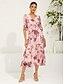 abordables Robes de vacances-Femme Robe mi-longue Robe de Mousseline Elégant mode Manche Gigot Mariage robe demoiselle d honneur du quotidien Standard Floral Demi Manches Col V Rose Claire Eté Printemps Automne