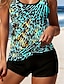 billiga Tankinis-Kvinnors badkläder Tankini 2-delad Boy Leg baddräkt Rygglös Semester Strandkläder Leopard Prickig U-ringad Ärmlös Badkläder