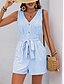 economico tute casual-Per donna Normale Tute Attivo A strisce Senza maniche A V Bottoni Tasche Da mare Giornaliero Morbido Cachi Azzurro Estate