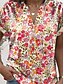 billige Blomster toppe-Kvinders skjorte v-hals knap ned bluse blomster grafisk elegant moderne afslappet kort ærme klippet hals almindelige tops arbejde dagligt knapper tryk pink sommer forår