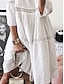 economico abiti stampati in cotone e lino-Per donna Abito Lungo Maxi Abito Abiti in cotone e lino Vestito Casual Elegante Essenziale Casual Vacanza Quotidiano Vestibilità comoda Semplice Manica 3/4 Girocollo Bianco Giallo Blu Viola Estate