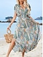 preiswerte Ausgefallene Kleider-Damen Maxidress Casual kleid A Linie Kleid Boho-Kleid Stilvoll Brautkleider schlicht Urlaub Täglich Regular Fit Blumen Paisley-Muster Kurzarm V Ausschnitt Blau Sommer Frühling
